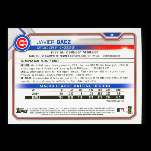 Javier Baez 2021 Bowman Cubs
