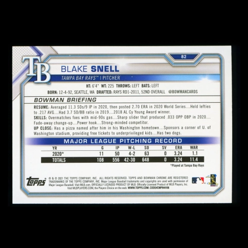 Blake Snell 2021 Bowman Rays