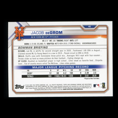 Jacob deGrom 2021 Bowman Mets