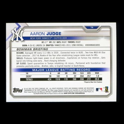 Aaron Judge 2021 Bowman Yankees