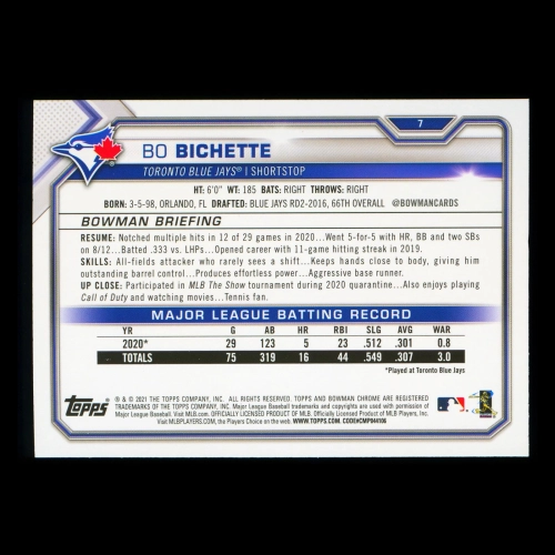 Bo Bichette 2021 Bowman Blue Jays
