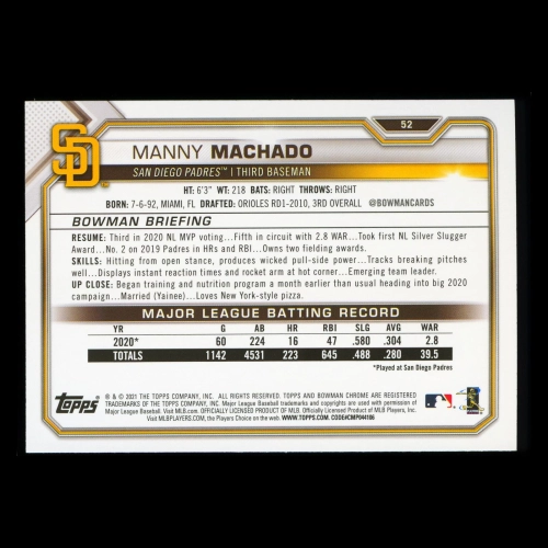 Manny Machado 2021 Bowman Padres