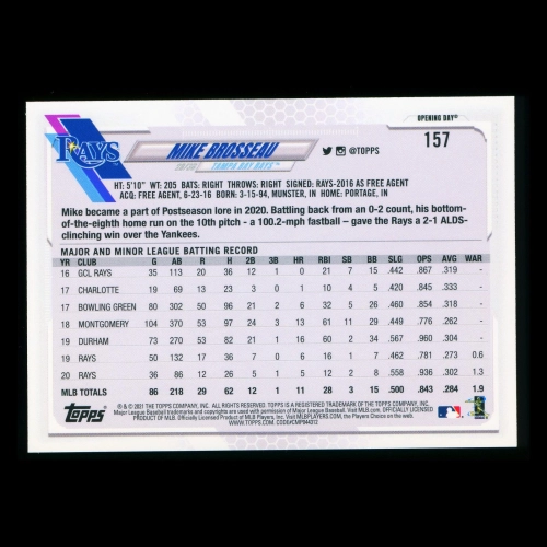 Mike Brosseau 2021 Topps Opening Day Future Stars Rays