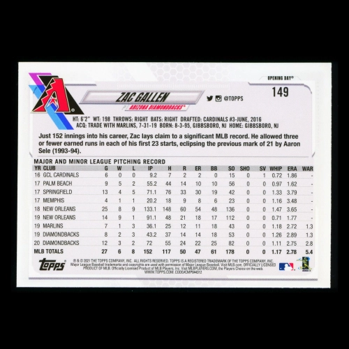 Zac Gallen 2021 Topps Opening Day Future Stars Diamondbacks
