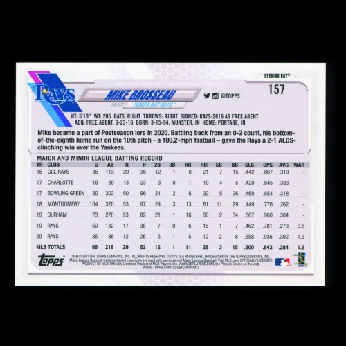 Mike Brosseau 2021 Topps Opening Day Future Stars Rays