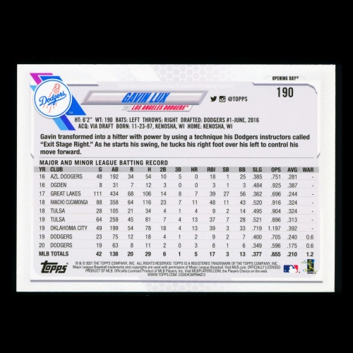 Gavin Lux 2021 Topps Opening Day Future Stars Dodgers