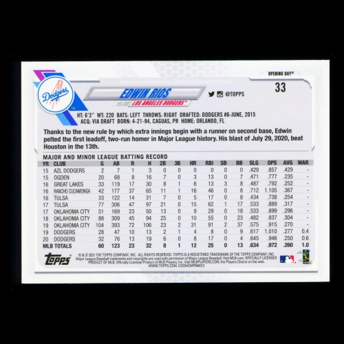 Edwin Rios 2021 Topps Opening Day Future Stars Dodgers