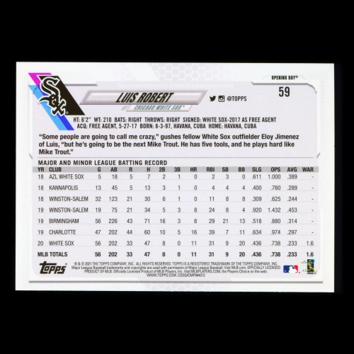 Luis Robert 2021 Topps Opening Day All-Star Rookie White Sox