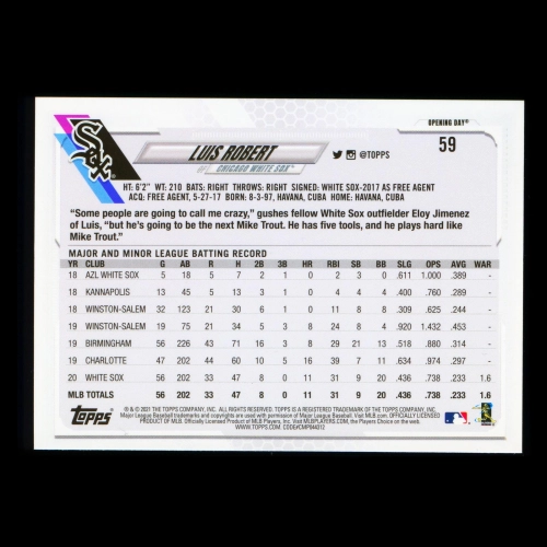 Luis Robert 2021 Topps Opening Day All-Star Rookie White Sox