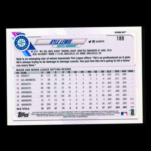 Kyle Lewis 2021 Topps Opening Day All-Star Rookie Mariners 