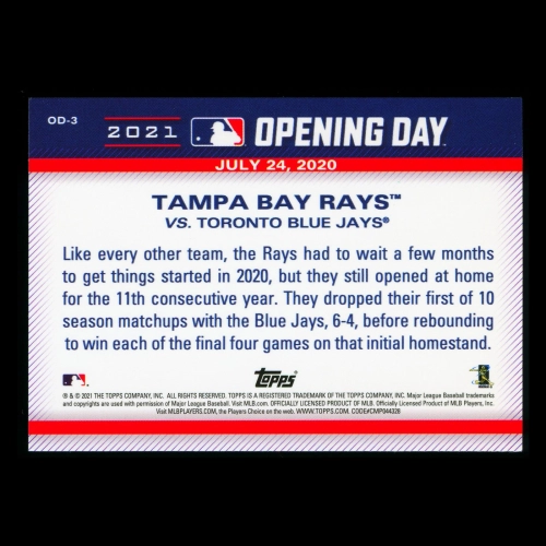 Tampa Bay Rays 2021 Topps Opening Day