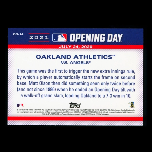 Oakland Athletics 2021 Topps Opening Day