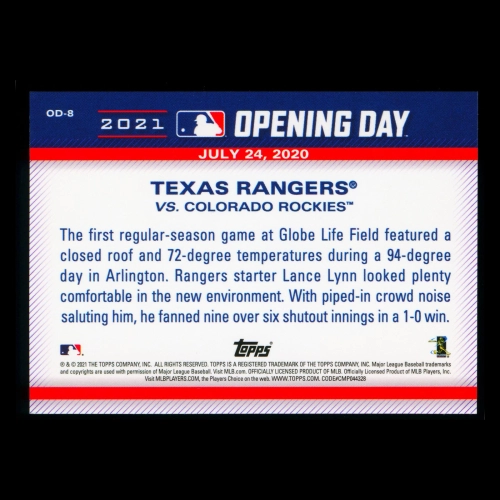 Texas Rangers 2021 Topps Opening Day