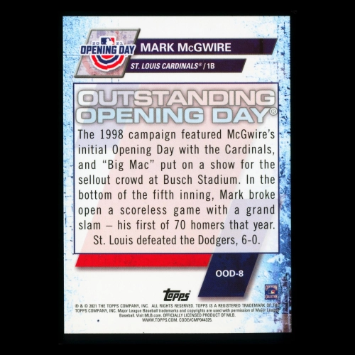 Mark McGwire 2021 Topps Opening Day 1998 Cardinals