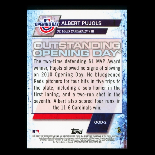 Albert Pujols 2021 Topps Opening Day 2010 Cardinals
