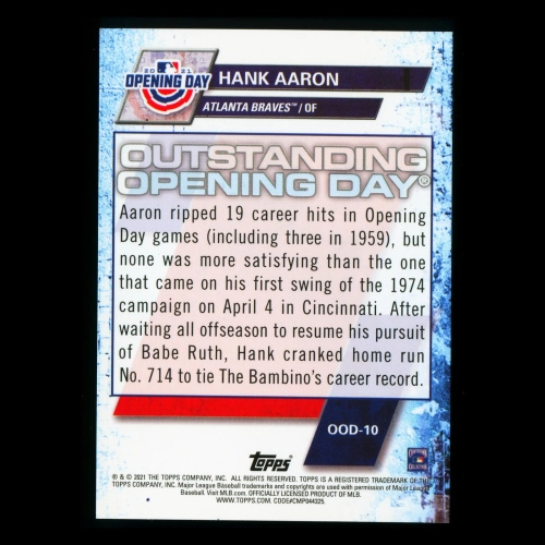 Hank Aaron 2021 Topps Opening Day 1974 Braves