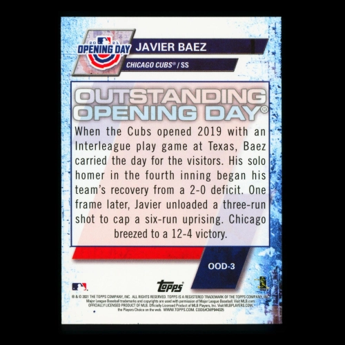 Javier Baez 2021 Topps Opening Day 2019 Cubs