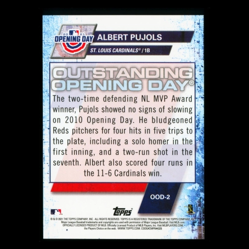 Albert Pujols 2021 Topps Opening Day 2010 Cardinals