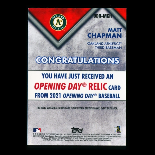 Matt Chapman 2021 Topps Opening Day Game-Used Memorabilia Athletics