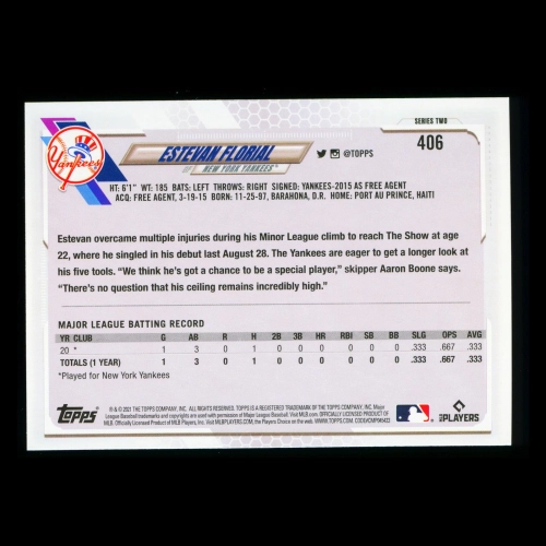 Estevan Florial RC Topps 2021 Rookie Yankees