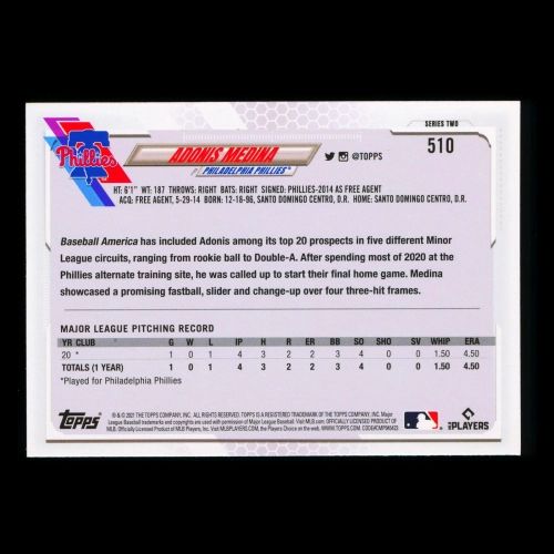 Adonis Medina RC Topps 2021 Rookie Phillies