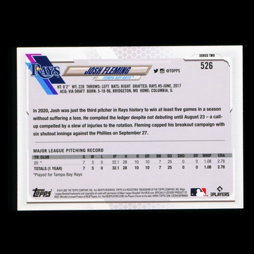 Josh Fleming RC Topps 2021 Rookie Rays