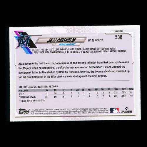 Jazz Chisholm RC Topps 2021 Rookie Marlins