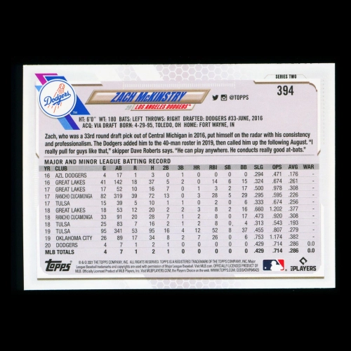 Zack McKinstry RC Topps 2021 Rookie Dodgers