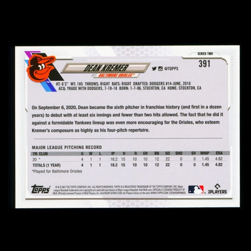 Dean Kremer RC Topps 2021 Rookie Orioles