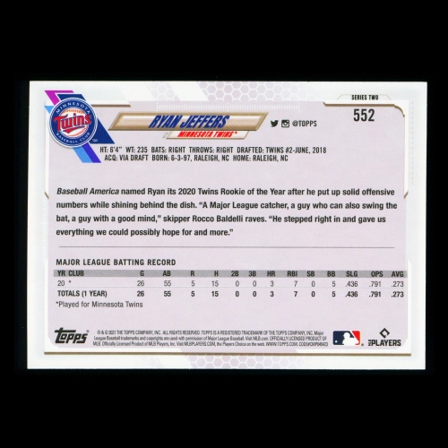 Ryan Jeffers RC Topps 2021 Rookie Twins