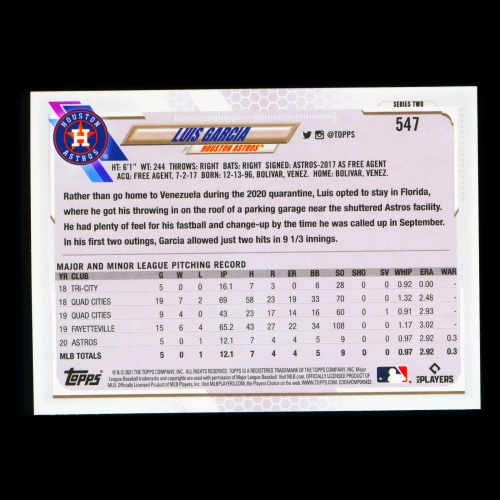 Luis Garcia RC Topps 2021 Rookie Astros