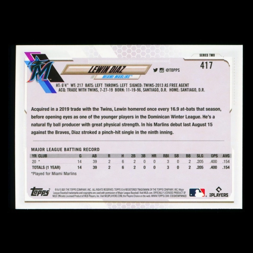 Lewin Diaz RC Topps 2021 Rookie Marlins