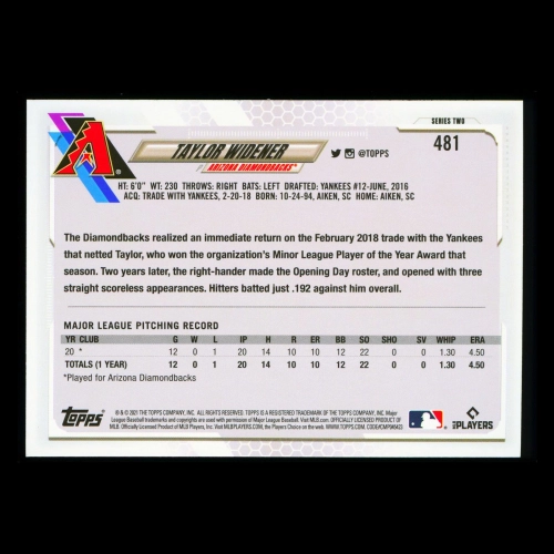 Taylor Widener RC Topps 2021 Rookie Diamondbacks