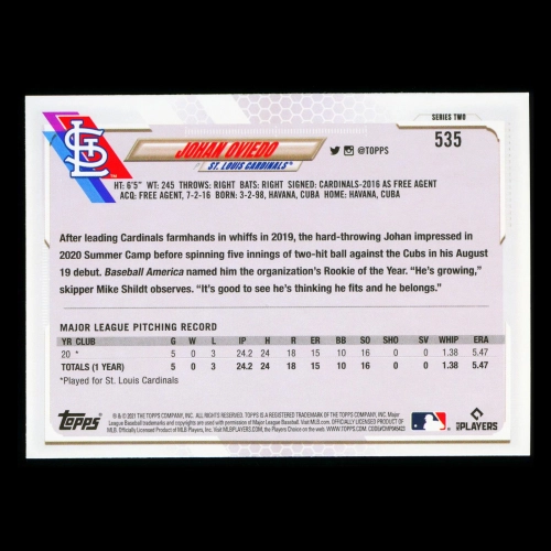 Johan Oviedo RC Topps 2021 Rookie Cardinals