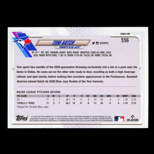 Tom Hatch RC Topps 2021 Rookie Blue Jays