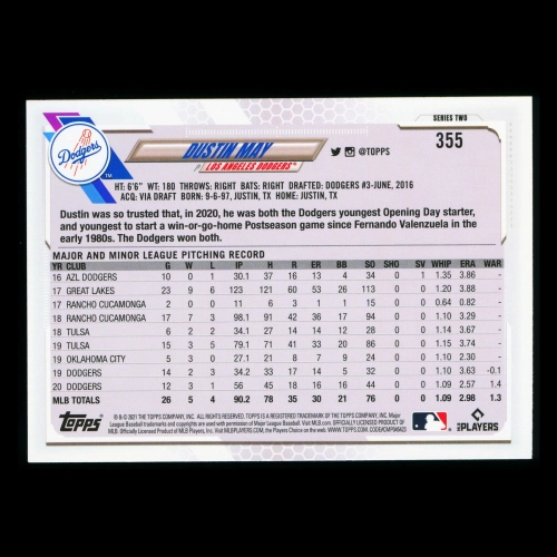 Dustin May Topps 2021 Future Stars Dodgers