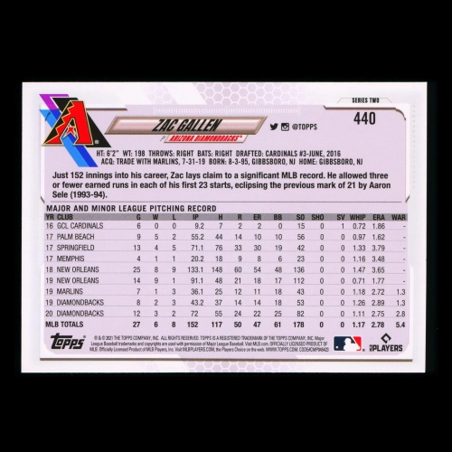Zac Gallen Topps 2021 Future Stars Diamondbacks