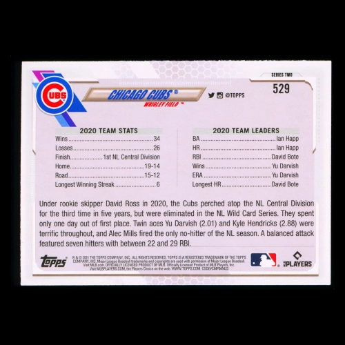 Chicago Cubs Topps 2021 Team Card Wrigley Field