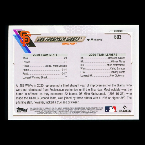 San Francisco Giants Topps 2021 Team Card Oracle Park