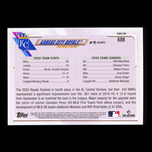 Kansas City Royals Topps 2021 Team Card Kauffman Stadium