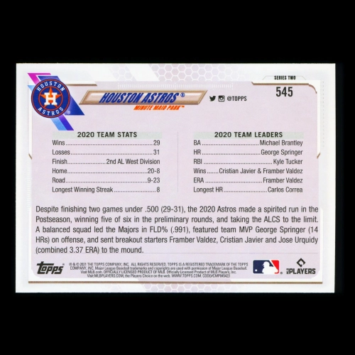 Houston Astros Topps 2021 Team Card Minute Maid Park