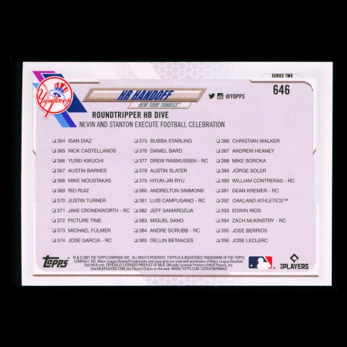 HR Handoff Topps 2021 Checklist Yankees