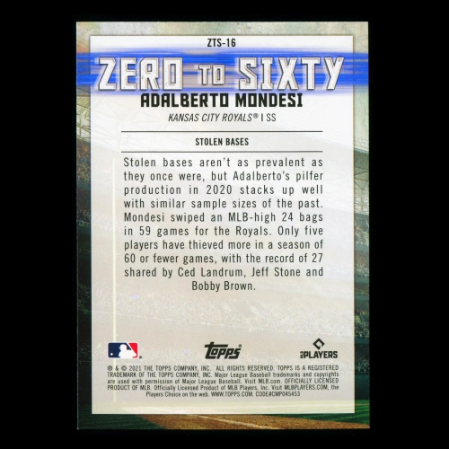 Adalberto Mondesi Topps 2021 Zero to Sixty Stolen Bases Royals