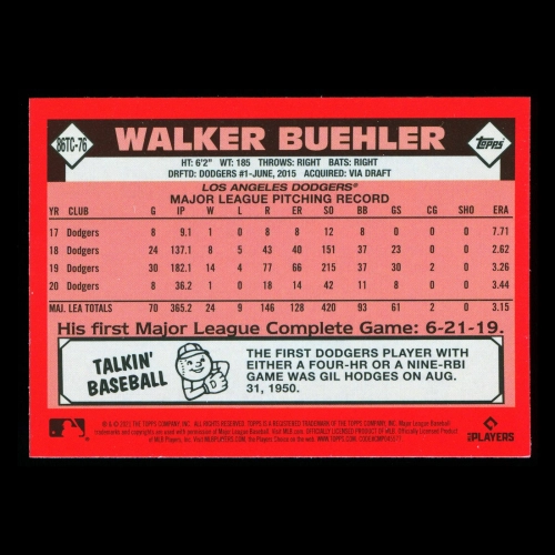 Walker Buehler 2021 Topps Chrome 1986 Retro Silver Pack Chrome Dodgers