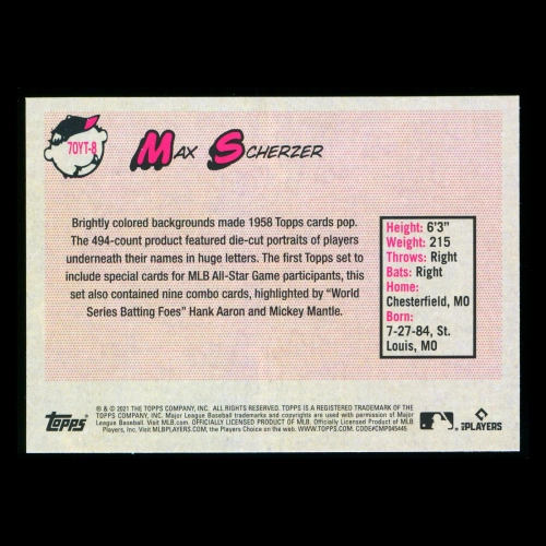 Max Scherzer 2021 Topps 70 Years of Topps Nationals