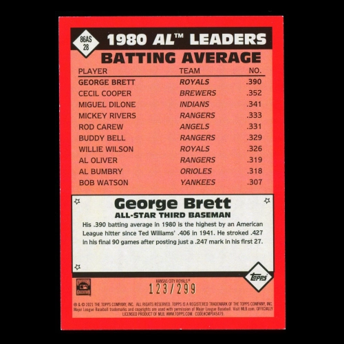 George Brett 2021 Topps '86 Retro AL All Star Royals 123/299
