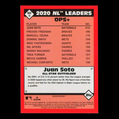 Juan Soto 2021 Topps '86 Retro NL All Star Nationals
