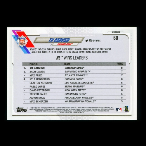 Yu Darvish 2021 Topps League Leaders Cubs