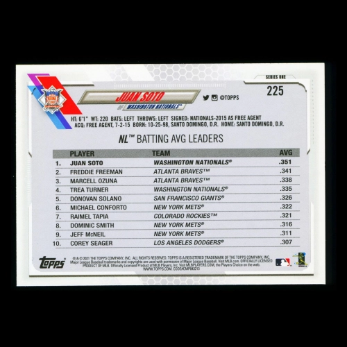 Juan Soto 2021 Topps League Leaders Nationals