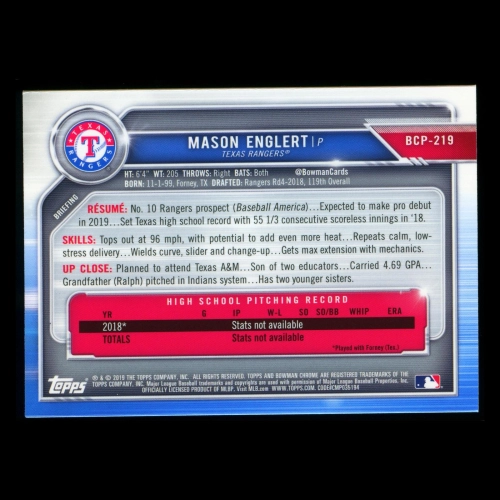 Mason Englert 2019 Bowman 1st Bowman Prospect Rangers